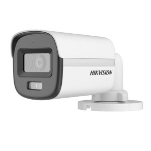 DS-2CE10KF0T-LPFS(2.8MM) - Camara Minibala Analoga 3K 5MPX(2960x1665) Colorvu + Luz Hibrida Inteligente Hikvision, Lente 2.8MM. Soporta Audio Sobre Coaxial, Luz Suplementaria 20 Mts, Dwdr, Blc, Hlc, Hls, Salidas De Video TVI/AHD/CVI/CVBS. Plastica IP67.