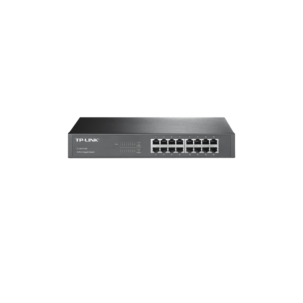 Switch De 16 Puertos Giga, Caja De Acero De 13 Pulgadas, Incluye KIT Montaje En Rack.